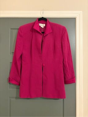 Christian Dior Vintage Fuchsia 100% Wool One-Button Blazer Jacket Pink Size 10
